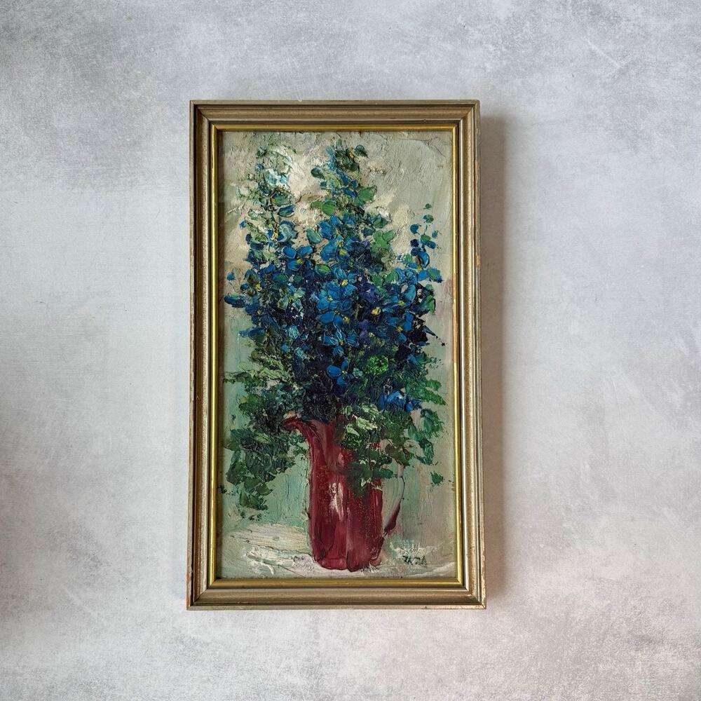 Mid-Century Oil Painting Impressionist Floral Bouquet Framed Signed Zaza Meuli